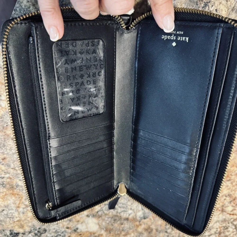 Kate Spade New York Black Leather Zip Around Continental Wallet